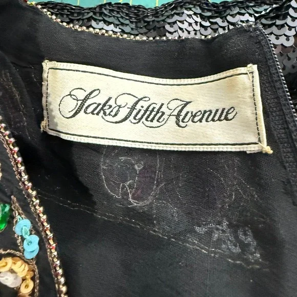 Donnatella Black Sequin Beaded Collar Long Sleeve Silk Blouse‎ Top Women's Sz L* - Picture 7 of 12